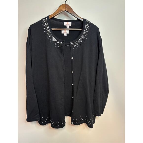 Quacker Factory Button Front Cardigan & matching Short Sleeve Shell Black 2X - Picture 11 of 11